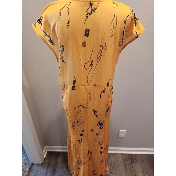Zara Maxi Dress Sz M Gold w/ Black Accents see pics for defects - Picture 2 of 7